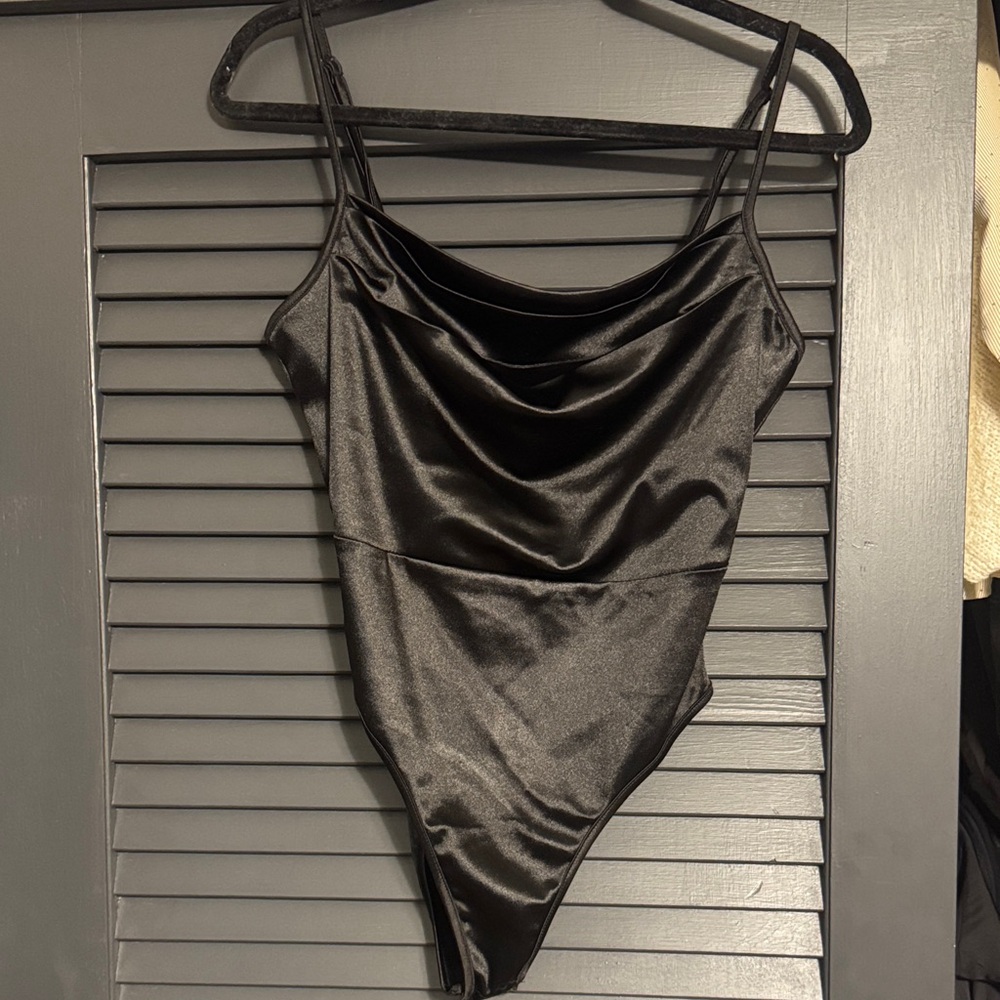 SHEIN Black Satin Cowl Neck Bodysuit